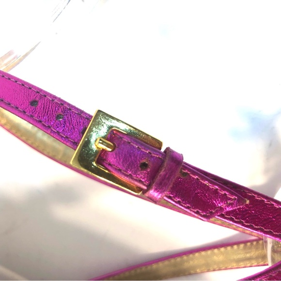 KATE SPADE Metallic Leather Pink & Orange Fringe Ankle Strap Flat Sandals - Picture 7 of 11